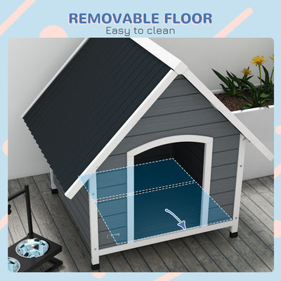 PawHut Outdoor Dog Kennel, Wooden Dog House, with Removable Floor, Anti-Corrosion Wood, for Large Dogs, 106.5H x 110W x 98Dcm 
