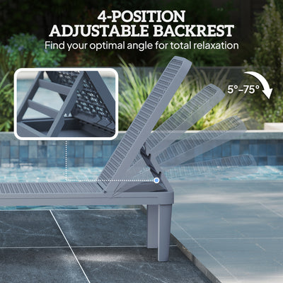 Outsunny Plastic Sun Lounger, 4-Position Adjustable Reclining Garden Lounger Sunbed for Patio, Beach, Terrace, Dark Grey 