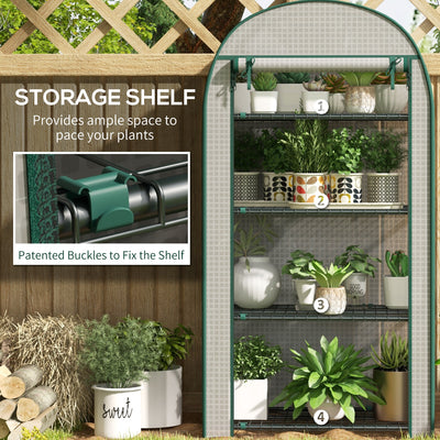 Outsunny 4 Tier Mini Greenhouse for Outdoor, Portable Gardening Plant Green House with Storage Shelf, Roll-Up Zipped Door, Metal Frame and PE Cover, 80 x 49 x 160cm, White 