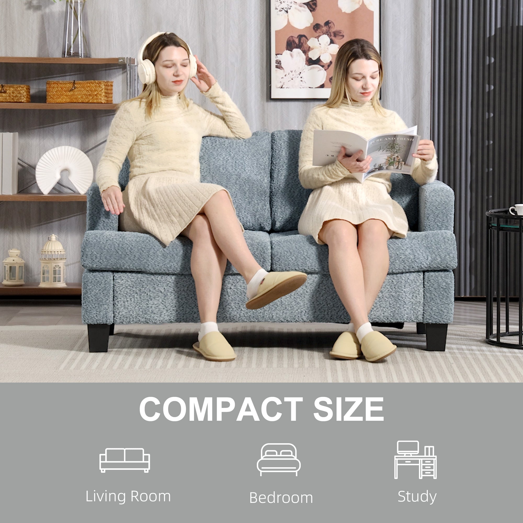 HOMCOM 2 Seater Sofa, Loveseat Sofa with Removable Back Cushions, Chenille Fabric Small Couch Settee with S-springs for Living Room, Bedroom, Home Office, Light Grey 