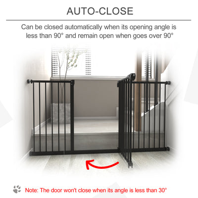 PawHut Dog Gate Stair Gate Pressure Fit Pets Barrier Auto Close for Doorway Hallway, 74-148cm Wide Adjustable, Black 