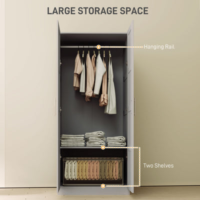 HOMCOM Double Paneled Door Wardrobe, with Shelves - Grey 