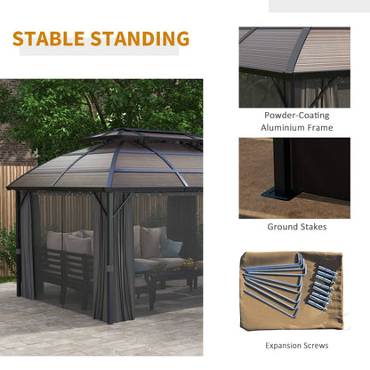 Outsunny 4 x 3m Aluminium Frame Hard Gazebo, with Accessories - Brown 