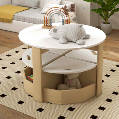 AIYAPLAY Five-Piece Kids Table and Chairs Set with Storage, for Ages 3-8 Years, White 