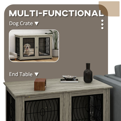 PawHut Indoor Dog Crate Furniture End Table with Soft Washable Cushion, Lockable Front Door, for Extra Large Dogs - Grey 