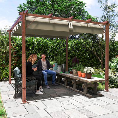 Outsunny 3 x 3 m Retractable Roof Pergola - Natural Wood Finish 
