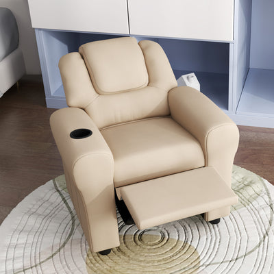 HOMCOM Kids Recliner Chair, PU Leather with Adjustable Backrest, Footrest, Padded Headrest, Beige 