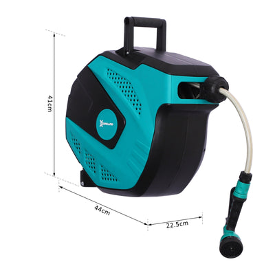 DURHAND 15m Garden Auto Hose Reel Wall Mounted Retractable 7 Patterns Spray Nozzle 