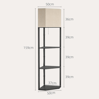 HOMCOM Corner Floor Lamp with Shelves, Modern Tall Standing Lamps for Living Room, Bedroom, with Chain Switch Bulb not Included, Black 