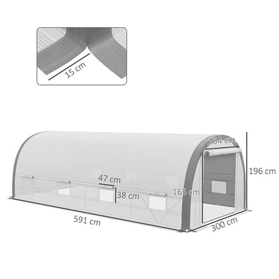Outsunny 6 x 3(m) Polytunnel Greenhouse with Upgraded Structure, Mesh Door and Windows, 15 Plant Labels, White 