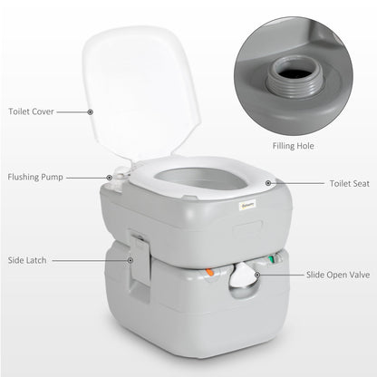 Outsunny Portable Toilet for Adults, 22L Camping Toilet with Seat, Lid and Anti-Leak Handle Pump, Outdoor Travel Toilet with Detachable Tanks for Camping, Boating, Hiking, Travel, RV, Grey 