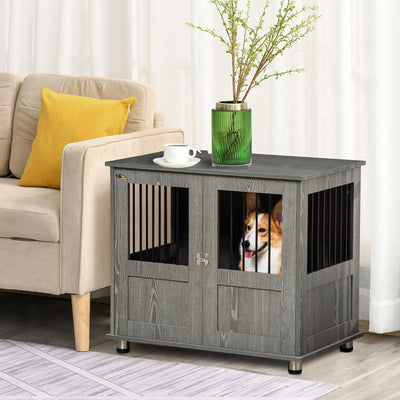 PawHut Dog Crate Table for Medium and Large Dogs with Magnetic Door for Indoor Use, 85 x 55 x 75 cm, Grey 