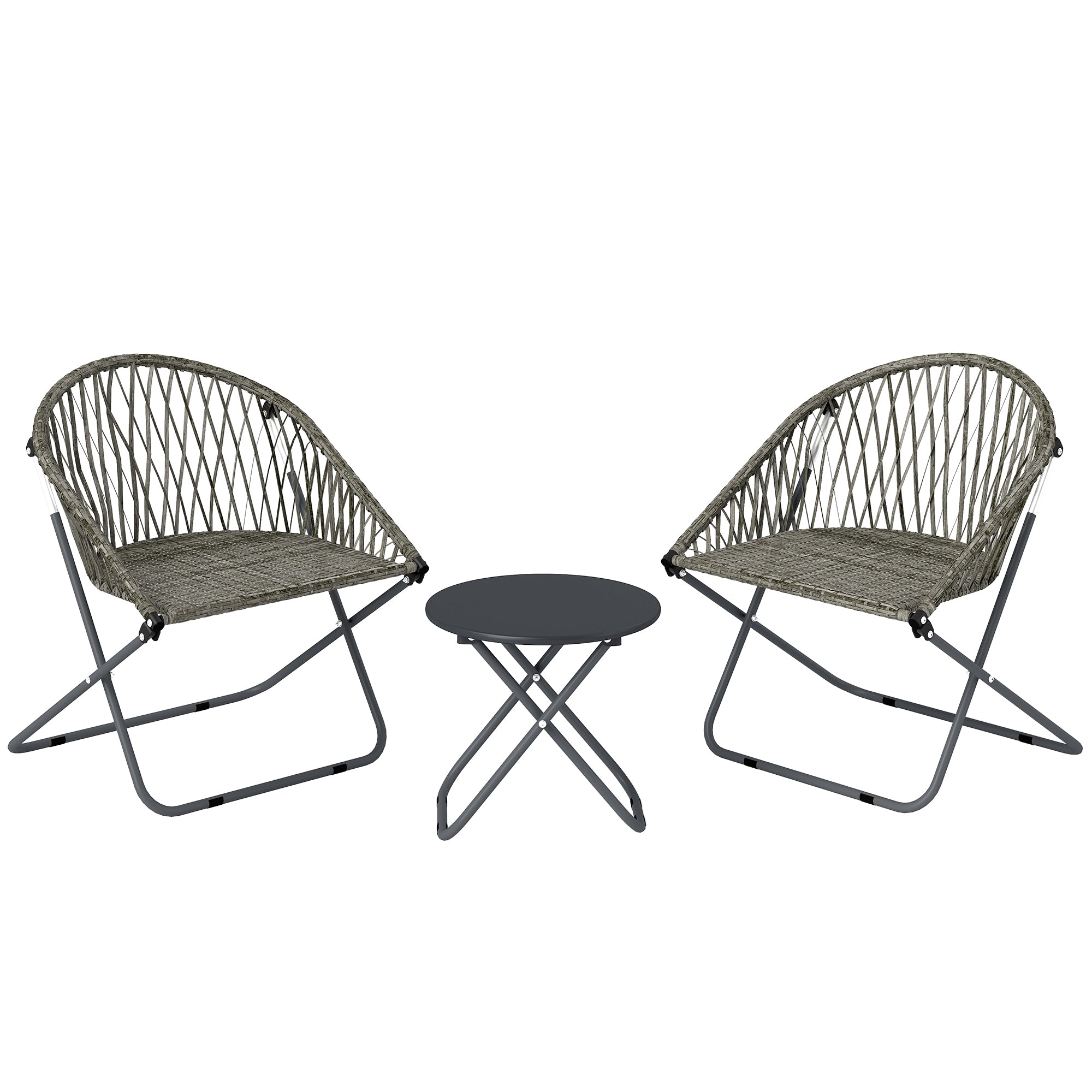 Outsunny Patio Bistro Set, Folding Patio Furniture Set with 2 Chairs and Table, Grey 