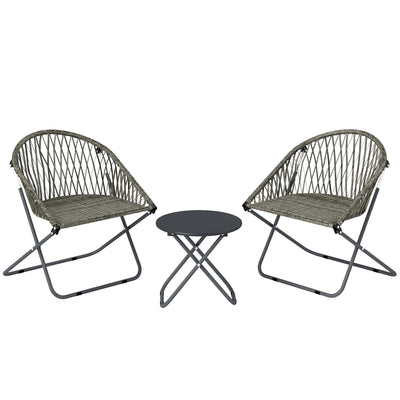 Outsunny Patio Bistro Set, Folding Patio Furniture Set with 2 Chairs and Table, Grey 