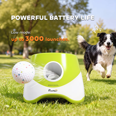 PawHut Automatic Dog Ball Launcher with 5 ETPU Tennis Balls 2.3", 3 Distance Settings 20/33/46ft, Green 