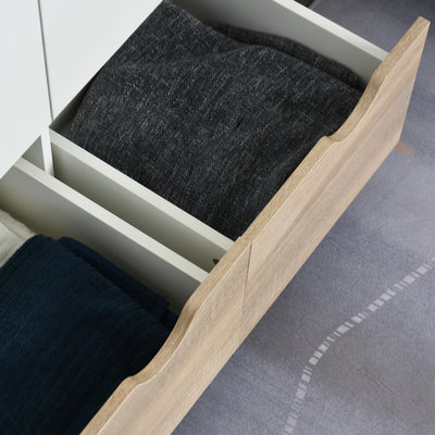 HOMCOM 2-Door Clothes Wardrobe w/ Rail Shelf 2 Drawers Wood Feet Elegant Home Storage Organisation Furniture Dresses Coats Blankets Shoes White 