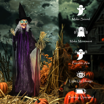 Outsunny 6ft Animated Witch Decoration, with Sound - Purple/White 