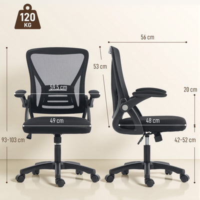 HOMCOM Office Chair, Mesh Desk Chair with Flip-up Armrests, Lumbar Support, Adjustable Height, Black 