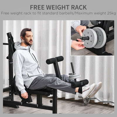 HOMCOM Weight Bench with Adjustable Barbell Rack, Leg Extension, Preacher Curl Pad and 20kg Barbell Set 