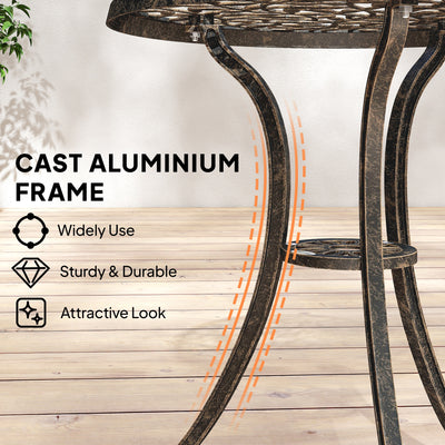 Outsunny 3 Pcs Aluminium Bistro Set Garden Furniture Dining Table Chairs Outdoor Seat Patio Seater Brown 