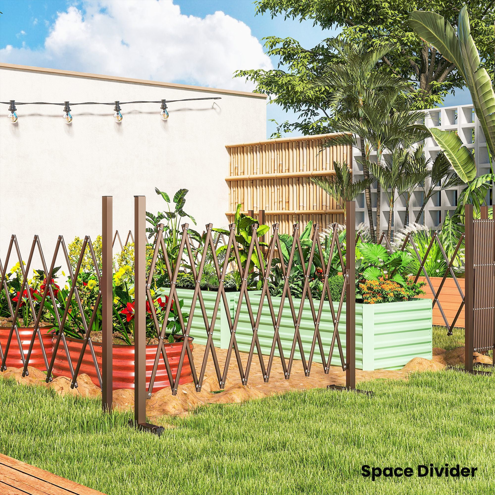 Outsunny Expanding Trellis Fence, Freestanding Movable Fence, Foldable Garden Screen Panel, 250 x 103.5 cm, Dark Brown 