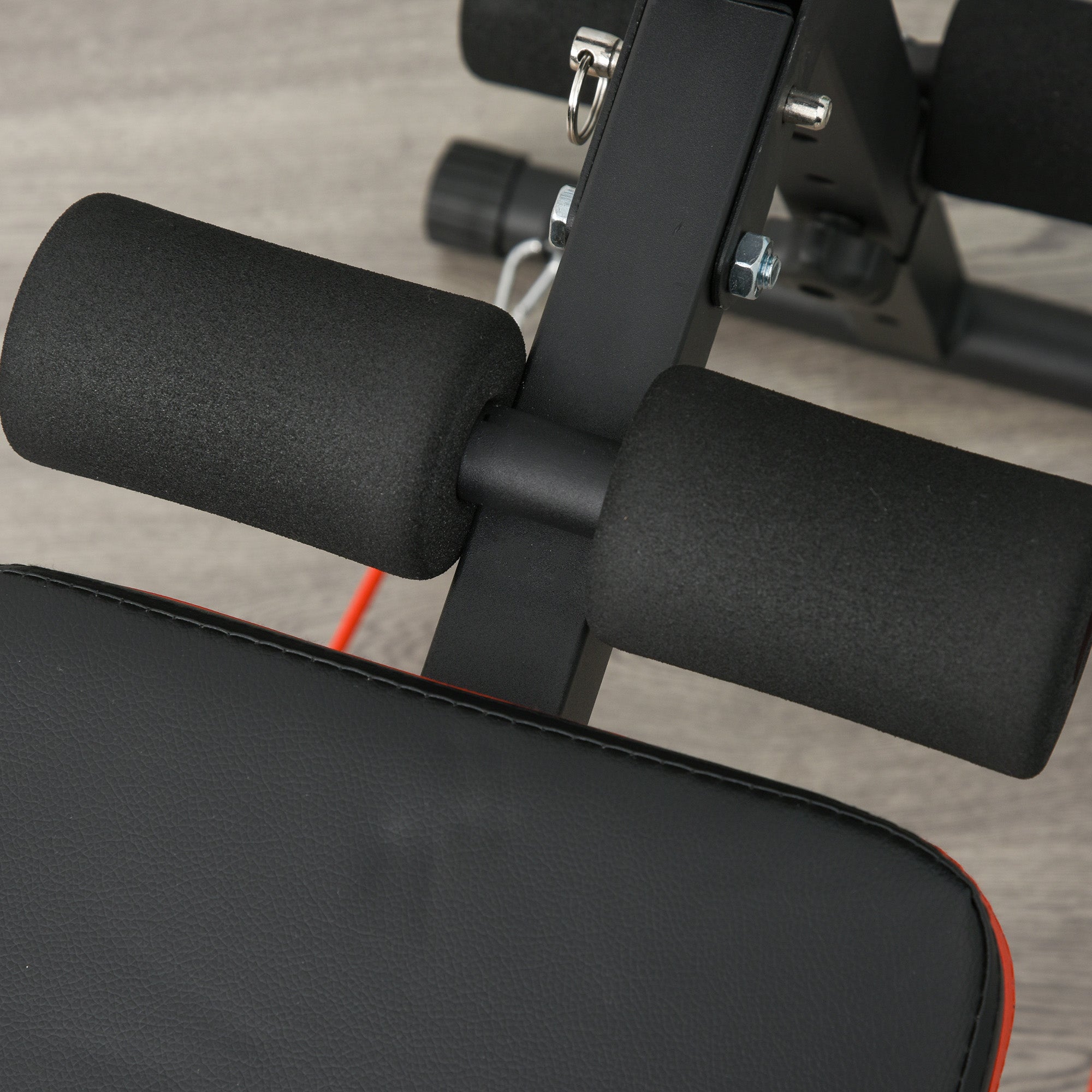 HOMCOM Sit Up Bench Core Workout Adjustable Thigh Support Foldable for Home Gym w/ Arm Pulling Rope Black 