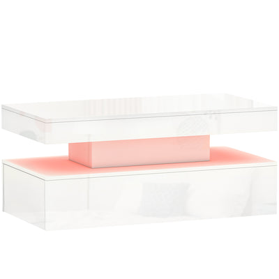 HOMCOM LED Coffee Table with Storage - High Gloss White 