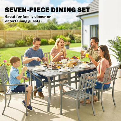 Outsunny 7 Pieces Garden Table and Chairs, 6 Seater Outdoor Table and Chairs with Umbrella Hole, for Garden, Light Grey 