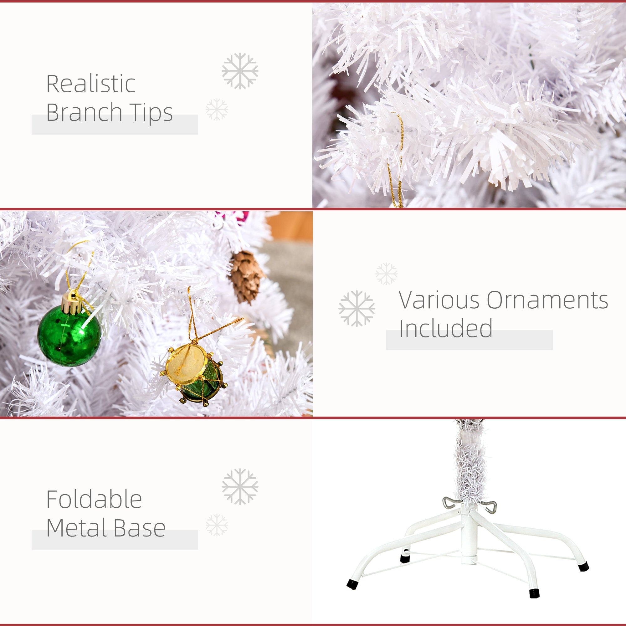 HOMCOM 5ft Snow Artificial Christmas Tree w/ Metal Stand Decorations Home Seasonal Elegant Faux White 