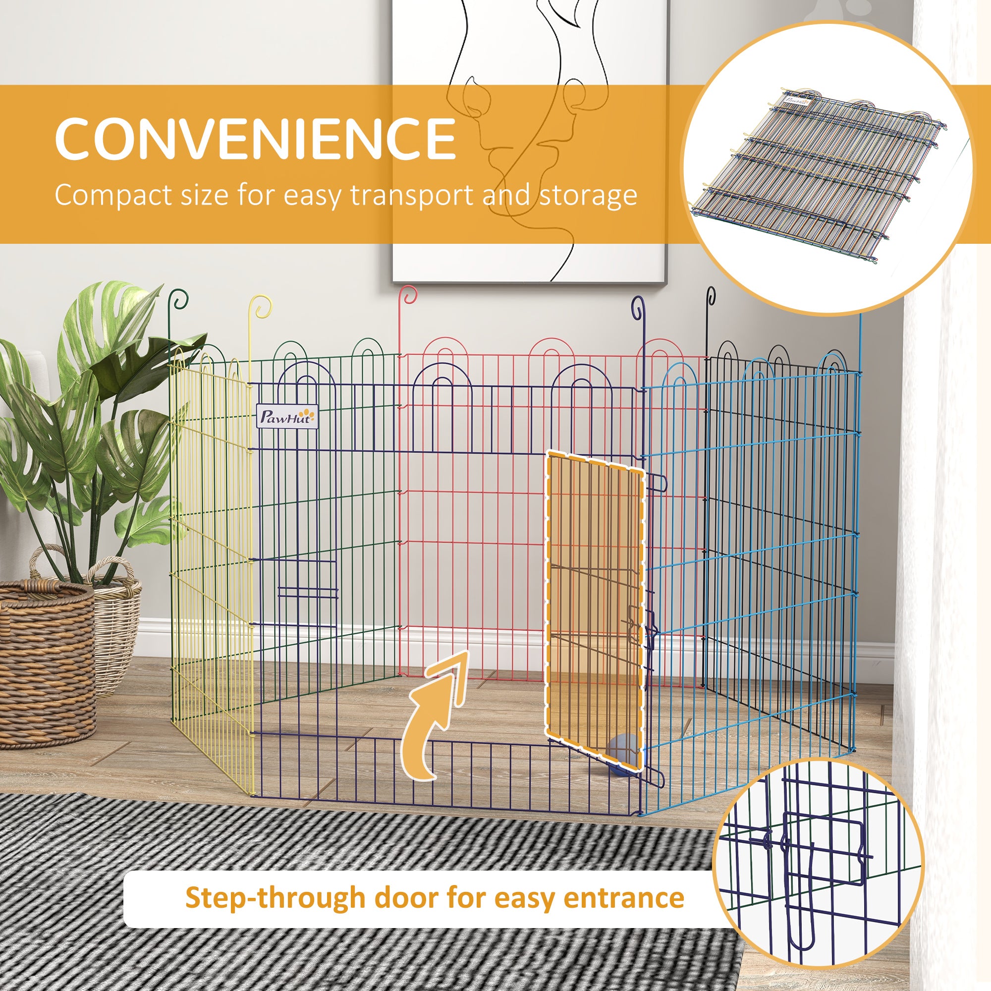 PawHut Pet Playpen Crate, with Six Panels, Door, for Indoors and Outdoors 