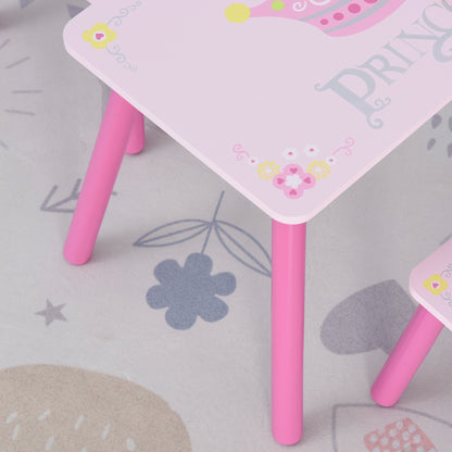 HOMCOM 3 Pcs Kids and Table Chair Set Princess & Crown Theme Home Furniture Pretty Gift 2-4 Years Pink 