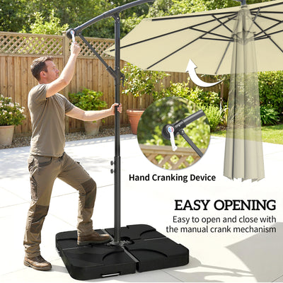Outsunny 3m Overhanging Parasol, with Base, Weights and Cover - Sand brown 