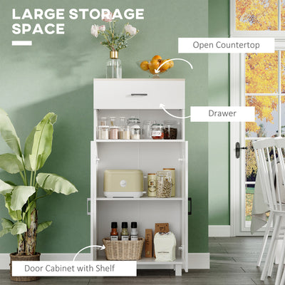 HOMCOM Freestanding Kitchen Cupboard, Nordic Storage Cabinet with Drawer, Doors and Open Countertop for Living & Dining Room, 130cm, White 