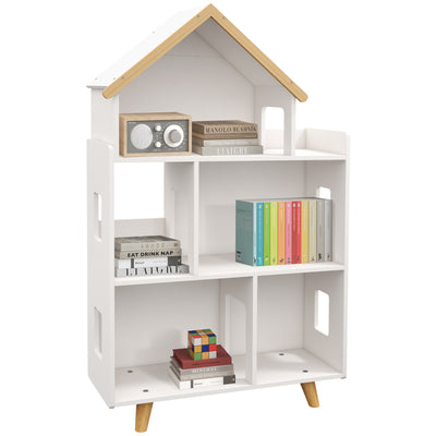 ZONEKIZ Three-Tier Toy Storage Shelf, Kids Bookcase, with Six Cubes, for Playroom, Bedroom - White 