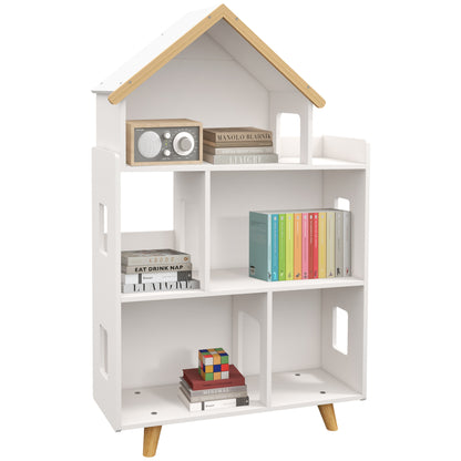 ZONEKIZ Three-Tier Toy Storage Shelf, Kids Bookcase, with Six Cubes, for Playroom, Bedroom - White 