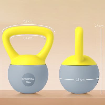 SPORTNOW Soft Kettlebell, 4kg Kettle Bell with Non-Slip Handle for Home Gym Weight Lifting and Strength Training, Yellow and Grey 