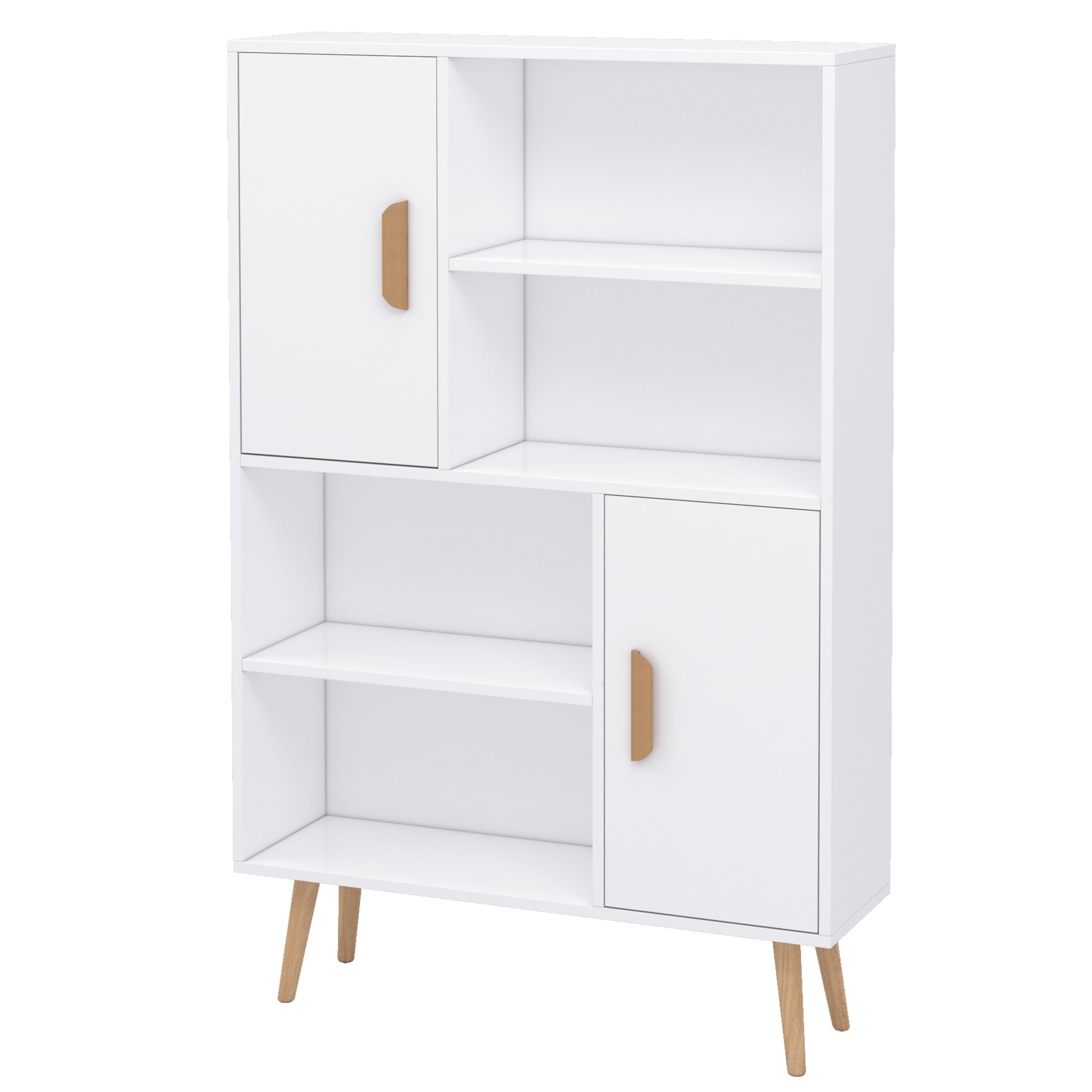 HOMCOM Sideboard Bookshelf Free Standing Bookcase Shelves Unit Display Storage Cabinet w/ Adjustable Shelves, Wooden Leg, Two Doors, White 