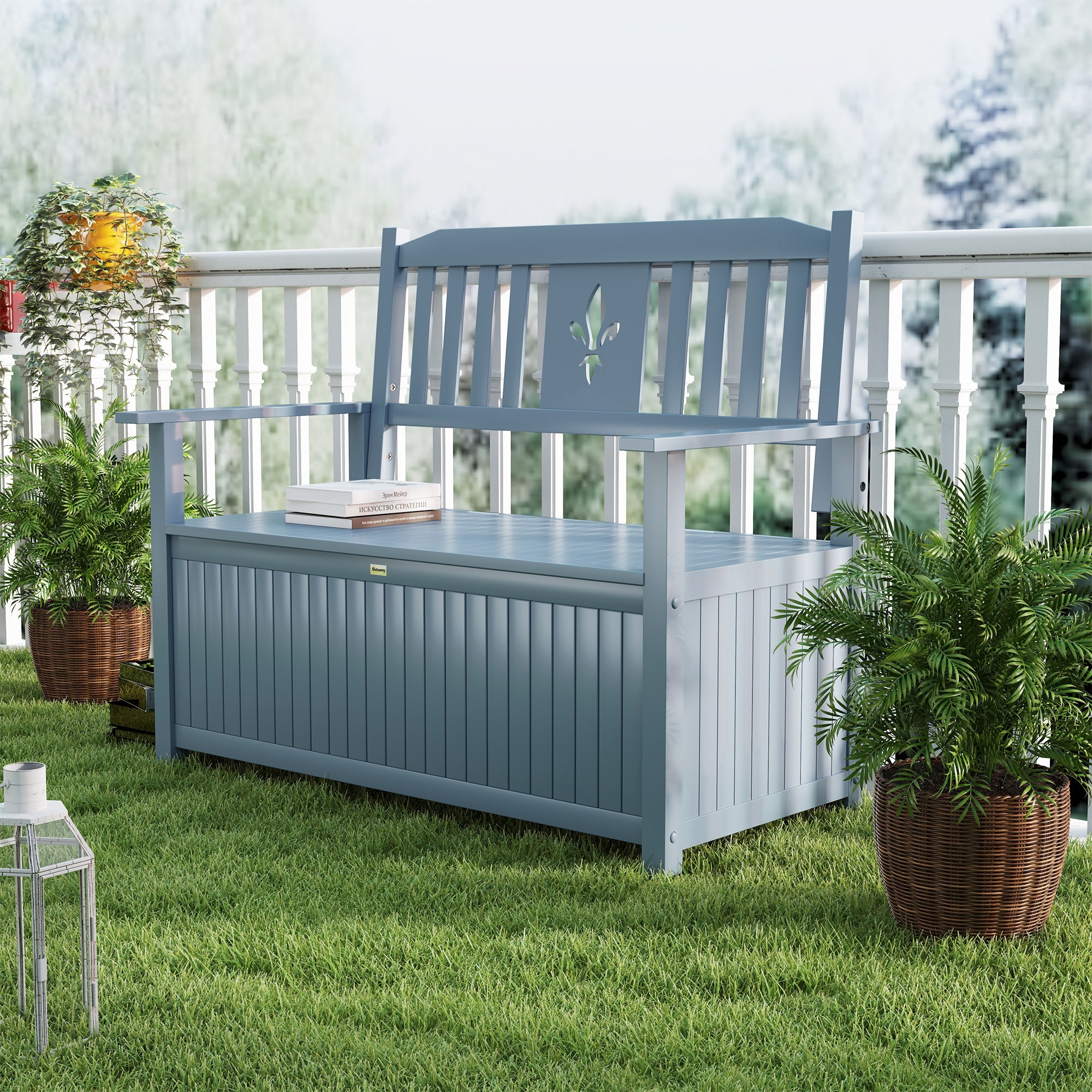 Outsunny Two-Seater Wooden Storage Bench - Grey 