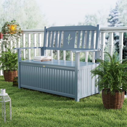 Outsunny Two-Seater Wooden Storage Bench - Grey 