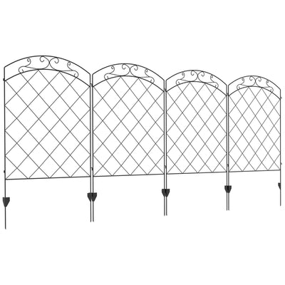 Outsunny Steel Decorative Swirls Outdoor Picket Fence Panels Set of 4, Black 