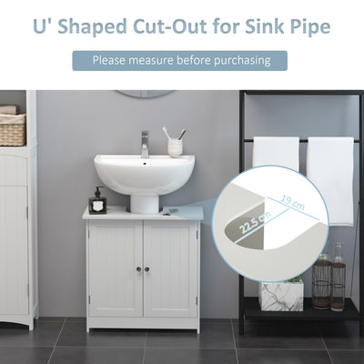 HOMCOM Under Sink Bathroom Storage Cabinet 2 Layers Vanity Unit Wooden - White 
