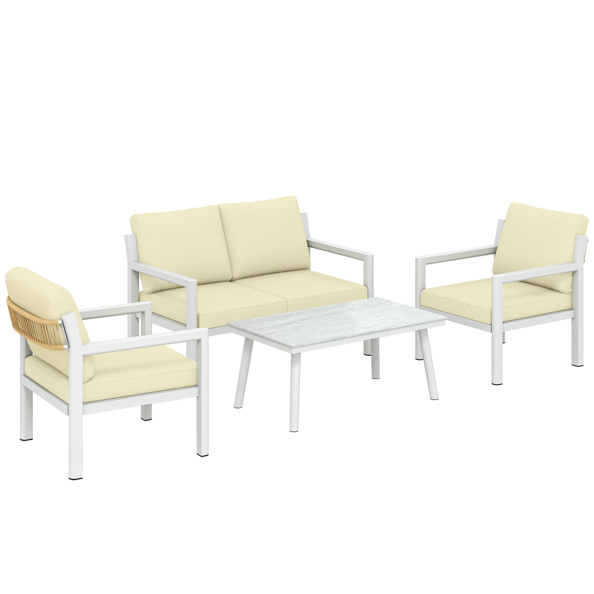 Outsunny 4 Seater Rattan Garden Furniture Set with 2 Armchairs, Loveseat, Coffee Table, Garden Sofa Set with Cushions, Brown 