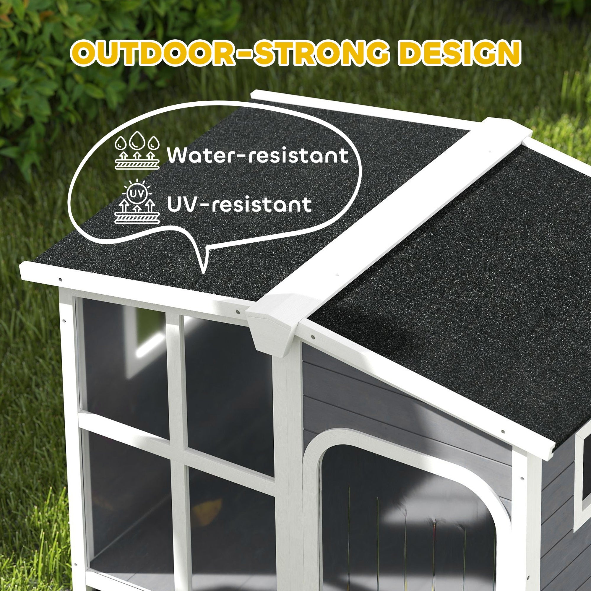 PawHut Wooden Dog Kennel with Removable Floor, Asphalt and Openable Roof, Giant Window for Large Dogs, Charcoal Grey 
