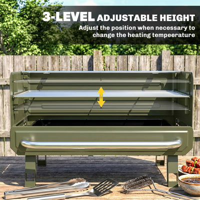 Outsunny Portable BBQ Grill, Charcoal Barbecue Grill with Adjustable Grates, Foldable Legs, Side Shelf for Camping Travel, Green 