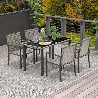 Outsunny Outdoor Dining Set 5 Pieces Patio Conservatory with Tempered Glass Tabletop,4 Dining Chairs - Mixed Grey 