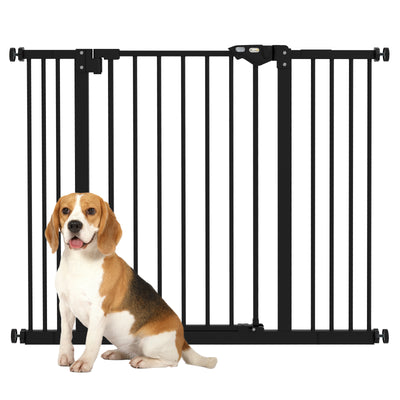 PawHut Metal 74-100cm Wide Adjustable Dog Gate Black 