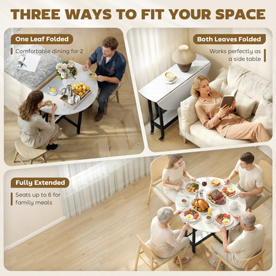 HOMCOM Folding Dining Table, Drop Leaf Table with Open Shelf, Rolling Kitchen Table for Dining Room, Small Spaces, White Marble 