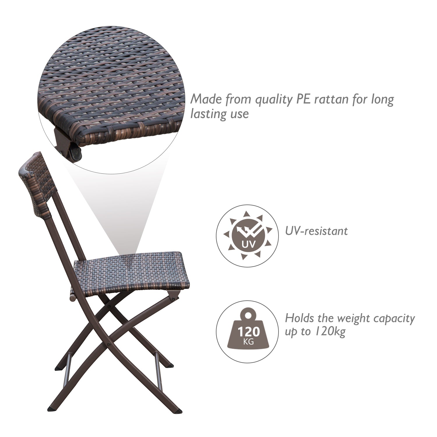 Outsunny 2 Seater Wicker Rattan Bistro Set-Brown 
