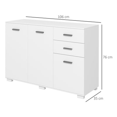 HOMCOM Sideboard, Modern Storage Cabinet with 2 Drawers, 3 Doors and Adjustable Shelves, Kitchen Cabinet for Living Room, Dining Room, White 