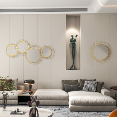 HOMCOM Metal Wall Art Modern Decorative Mirror Decor Hanging Home Wall Sculptures for Living Room Bedroom Dining Room, Gold 
